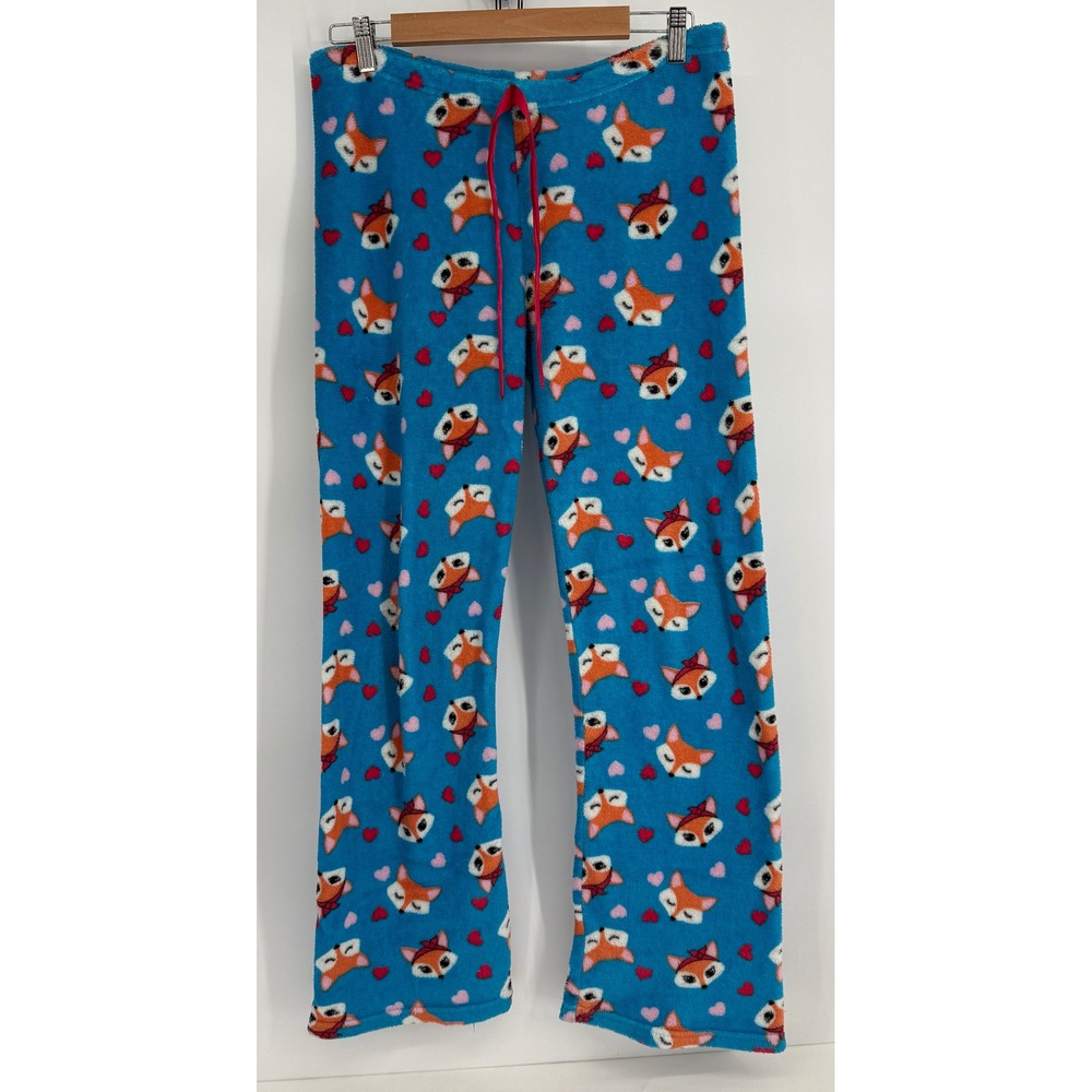 Bobbie Brooks Blue Fleece Fox Heart Pajama Pants Sz S Drawstring Sleepwear